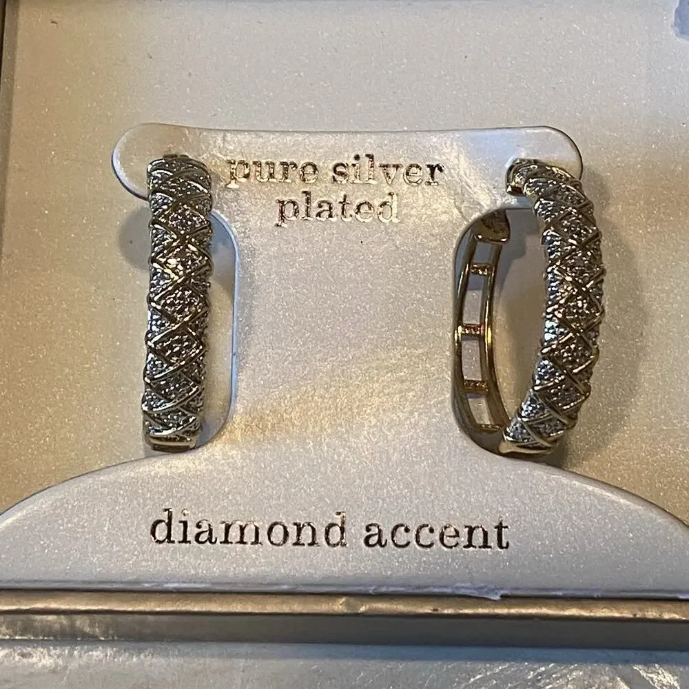 Sparkle Allure Silver Plated‎ Simulated Diamonds Gold Hoop Stud Earrings